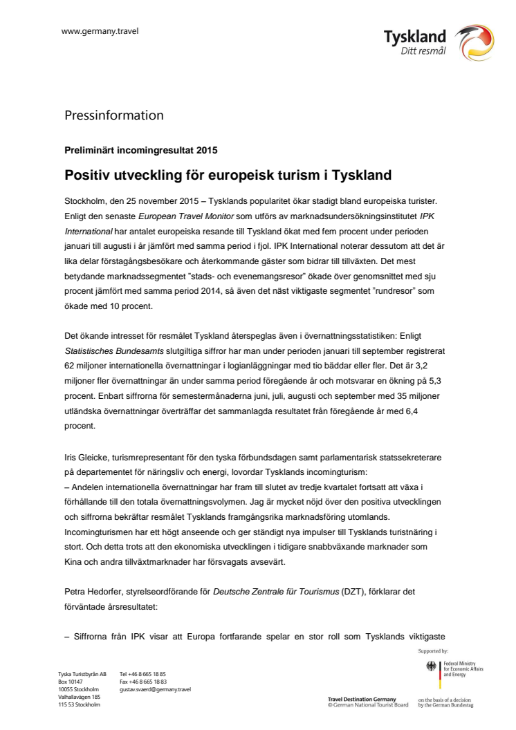 ​Positiv utveckling för europeisk turism i Tyskland