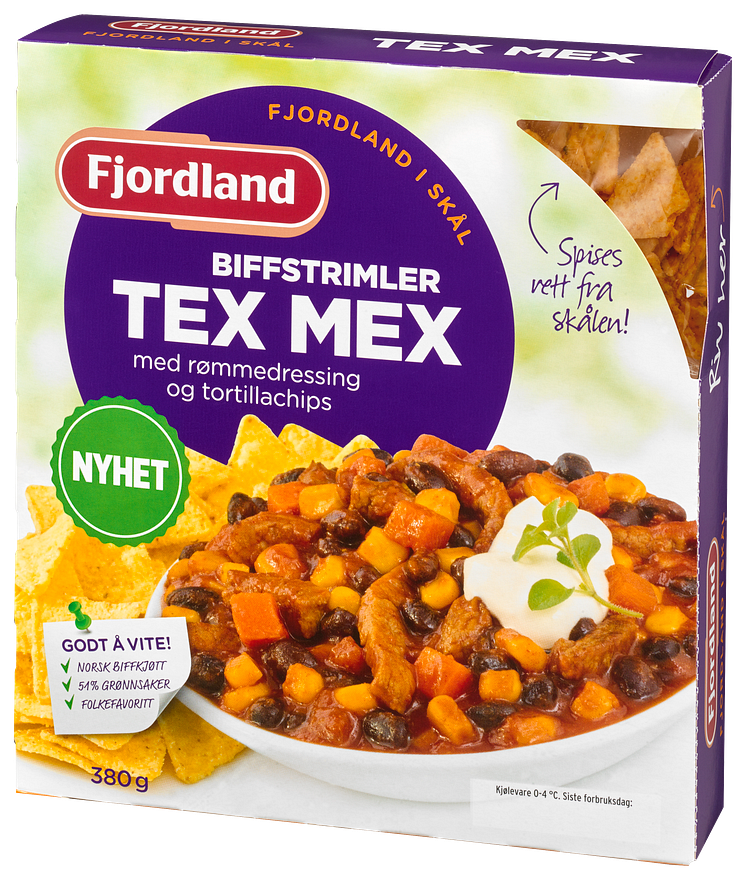 Fjordland i skål: Tex Mex med biffstrimler, rømmedressing og tortillachips