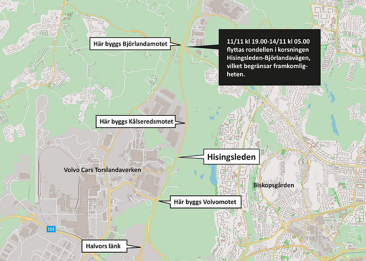 Rondellflytt i korsningen Hisingsleden_Björlandavägen