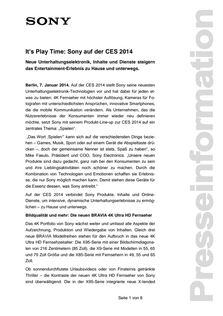 It’s Play Time: Sony auf der CES 2014