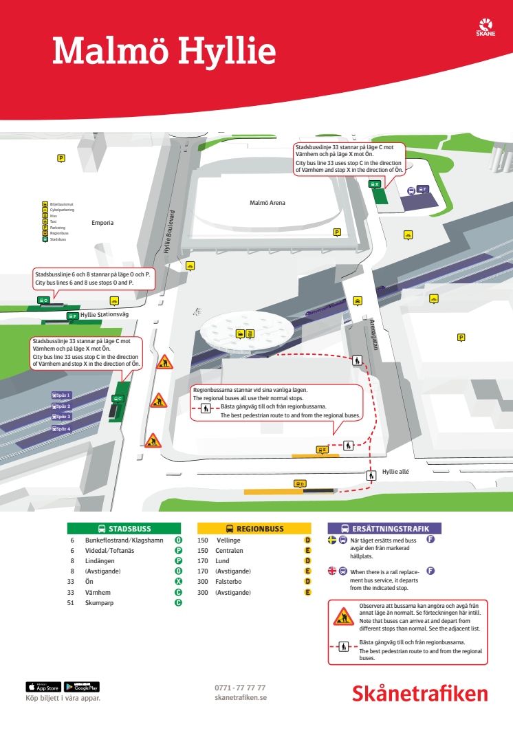 Flyttade busshållplatser på Hyllie station