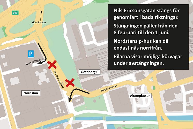 Nils Ericsonsgatan stängs för genomfartstrafik i knappt fyra månader