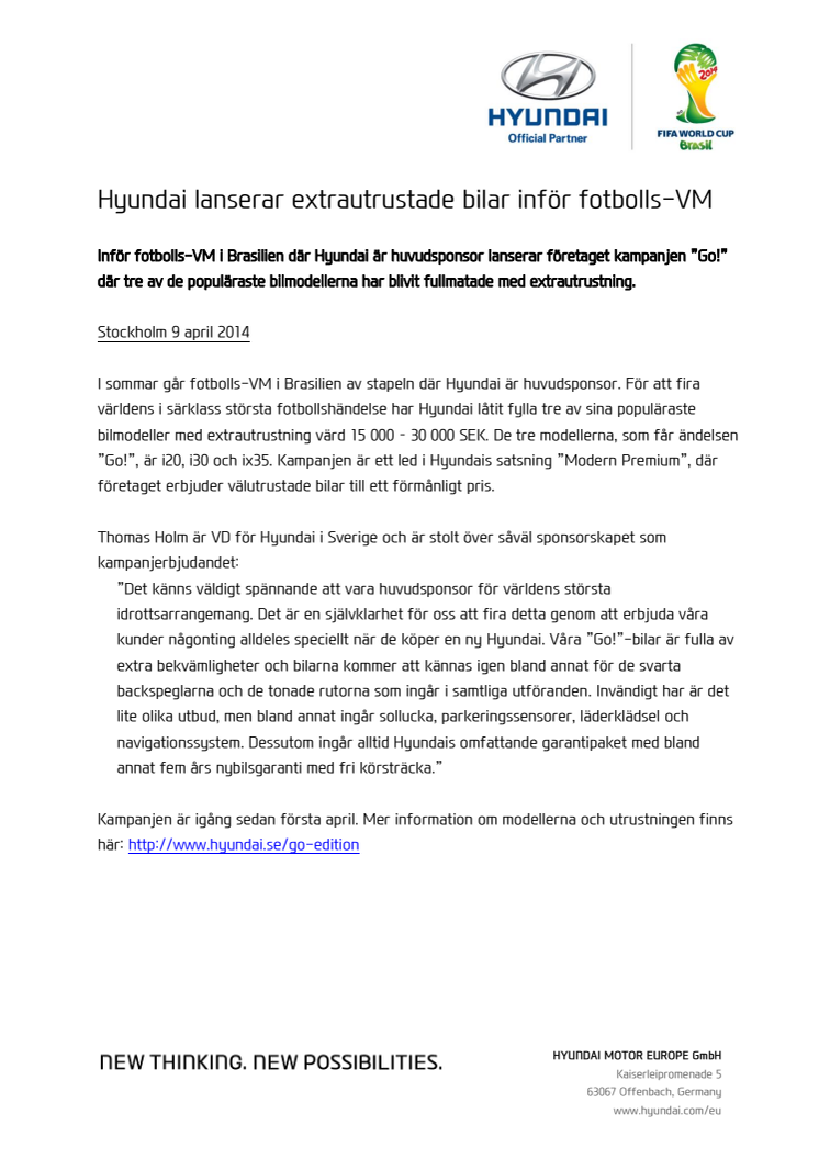 Hyundai lanserar extrautrustade bilar inför fotbolls-VM 