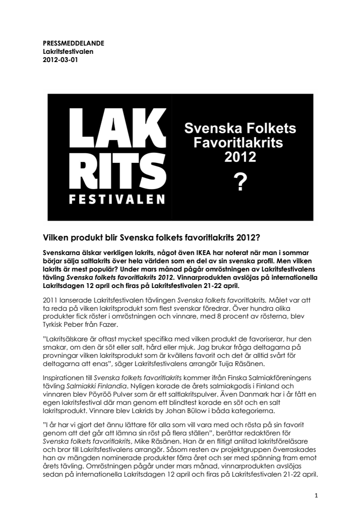 Vilken produkt blir Svenska folkets favoritlakrits 2012?