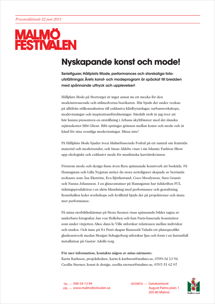 Nyskapande konst och mode på Malmöfestivalen!