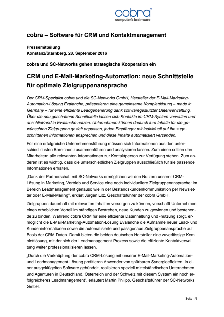  cobra und SC-Networks gehen strategische Kooperation ein