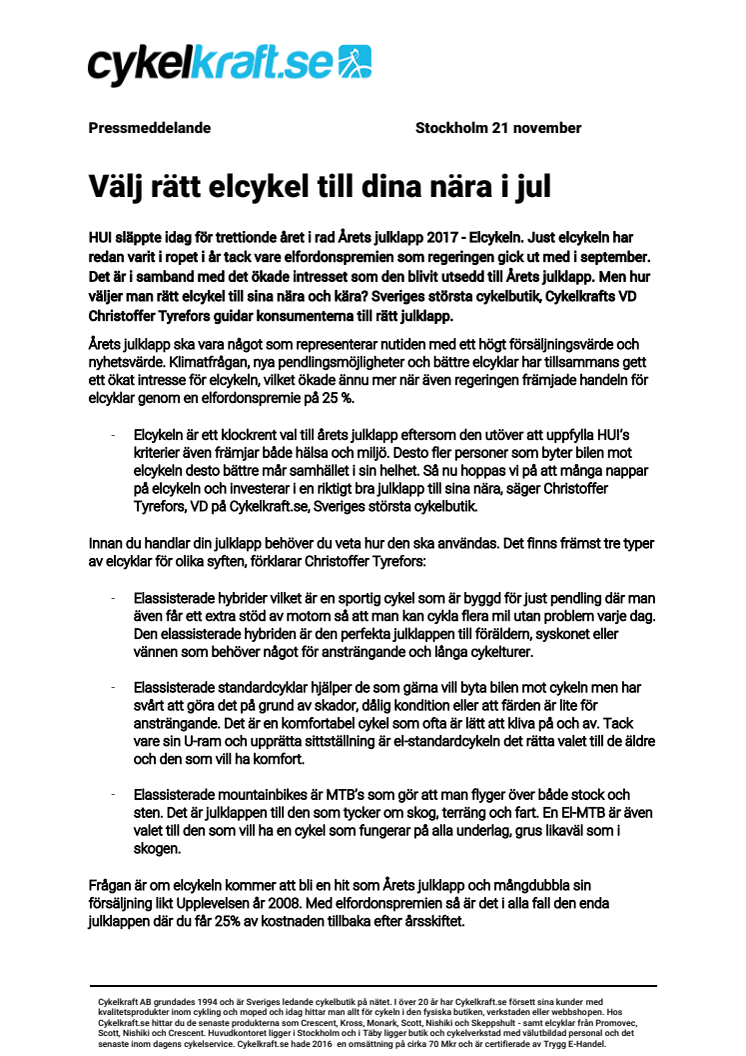 Välj rätt elcykel till dina nära i jul   