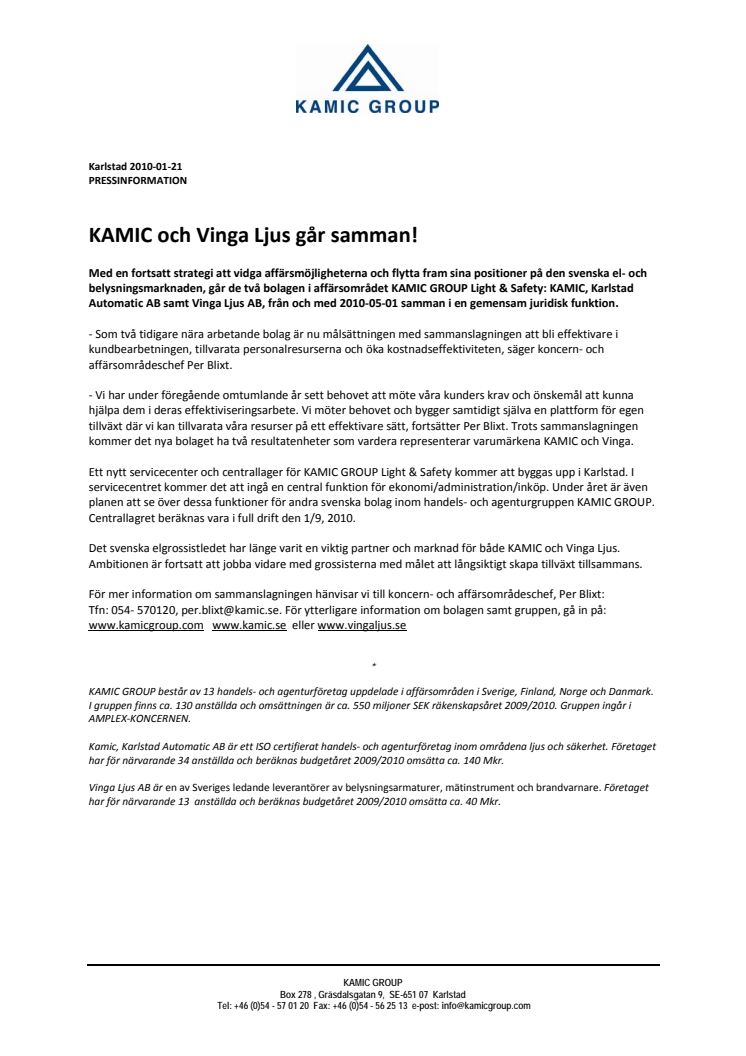 KAMIC och Vinga Ljus går samman!