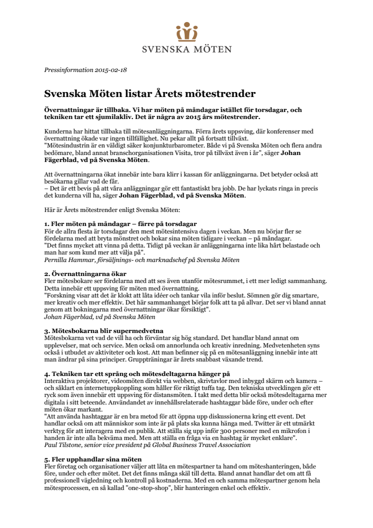 Svenska Möten listar Årets mötestrender