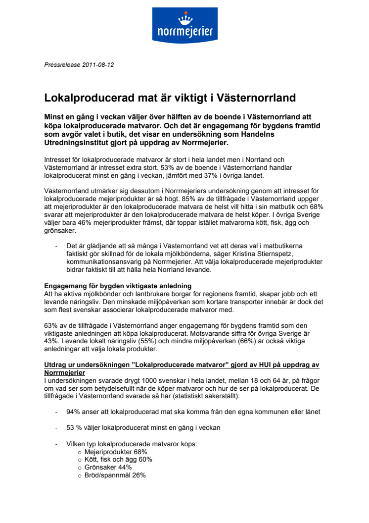Lokalproducerad mat är viktigt i Västernorrland