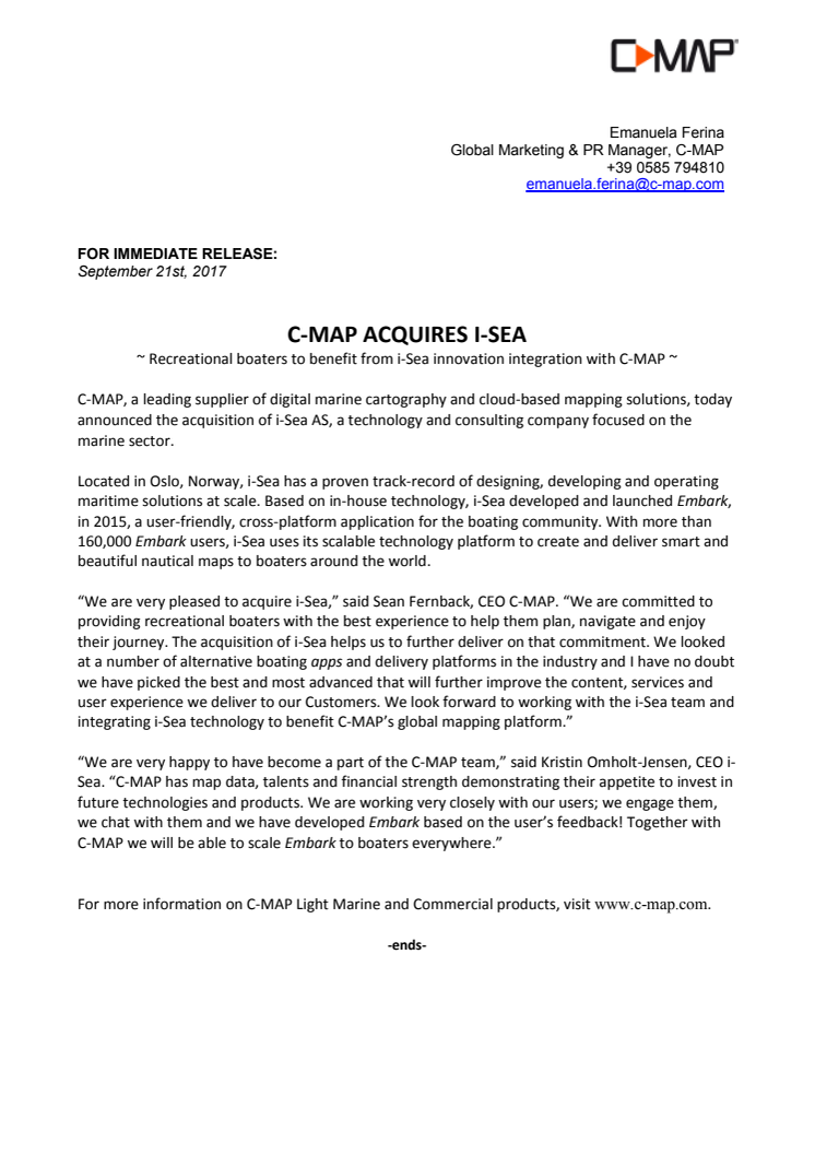 C-MAP Acquires i-Sea
