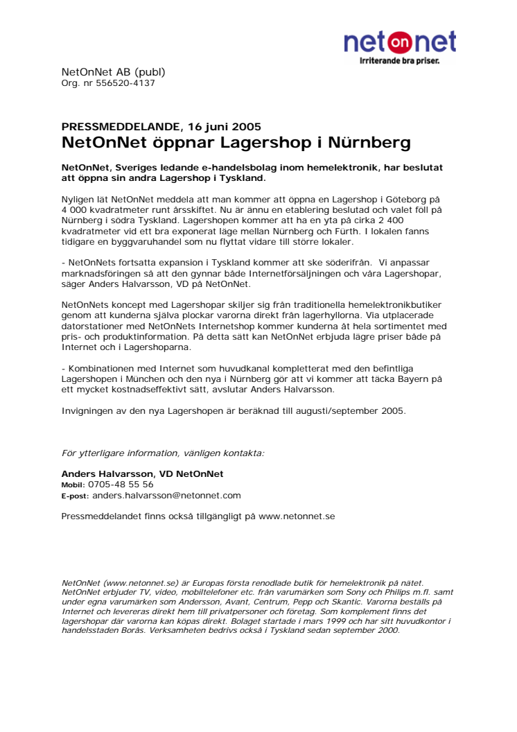 NetOnNet öppnar Lagershop i Nürnberg