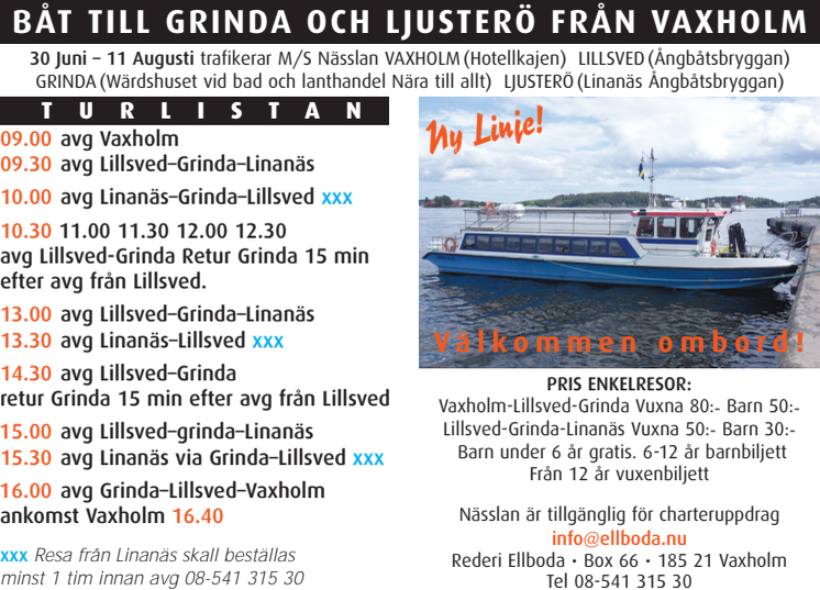 Ny båtlinje till Linanäs på Ljusterö i sommar