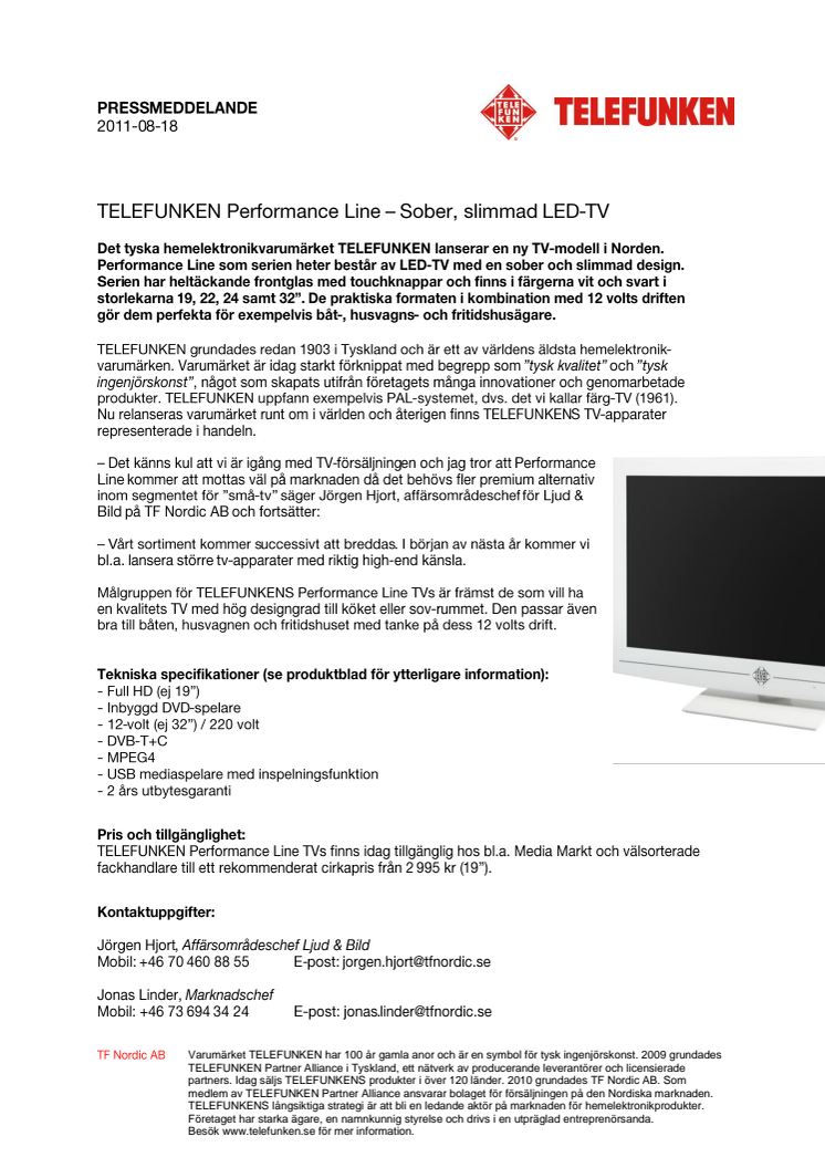 TELEFUNKEN Performance Line – Sober, slimmad LED-TV 