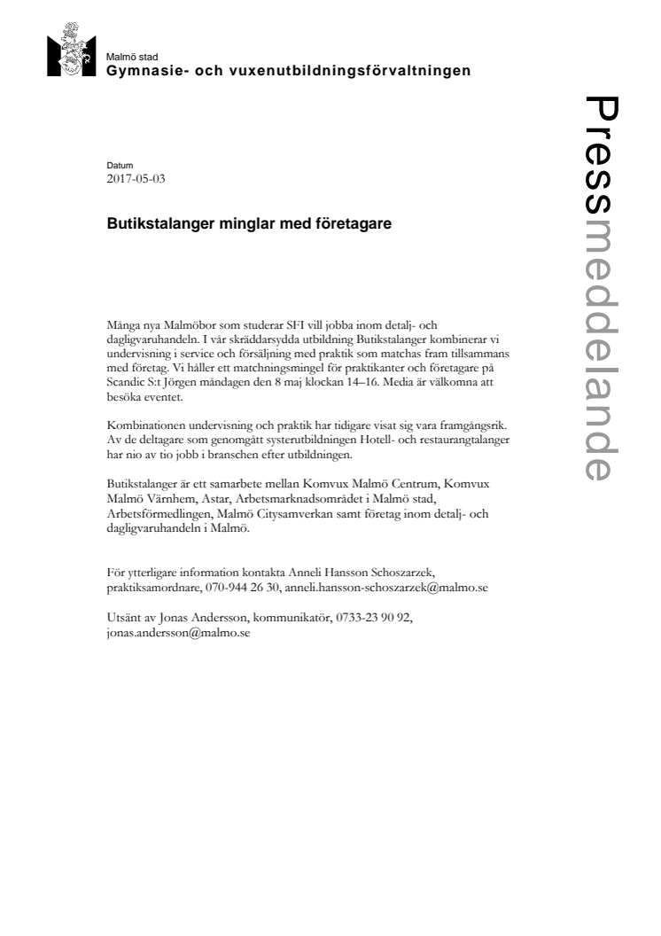 Butikstalanger minglar med företagare