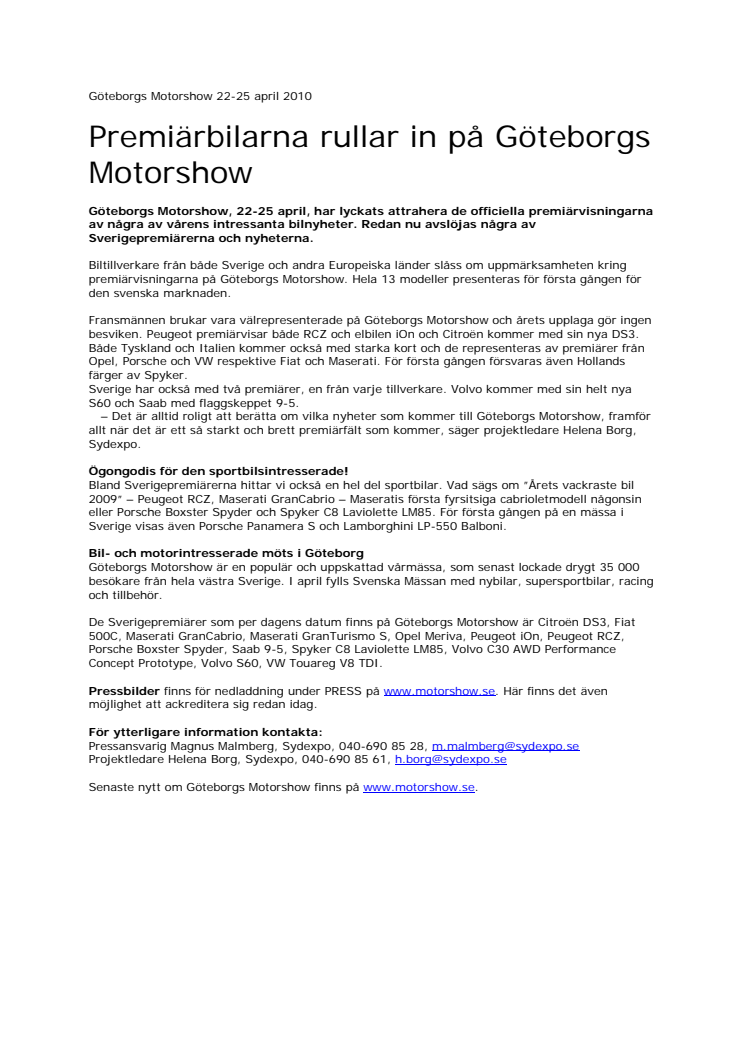 Premiärbilarna rullar in på Göteborgs Motorshow