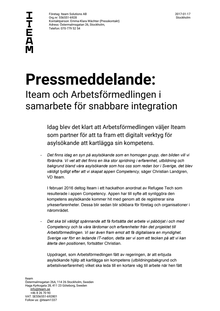 Iteam och Arbetsförmedlingen i samarbete för snabbare integration