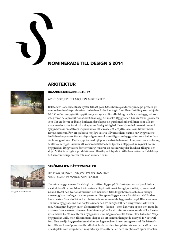 Nominerade i Design S 2014
