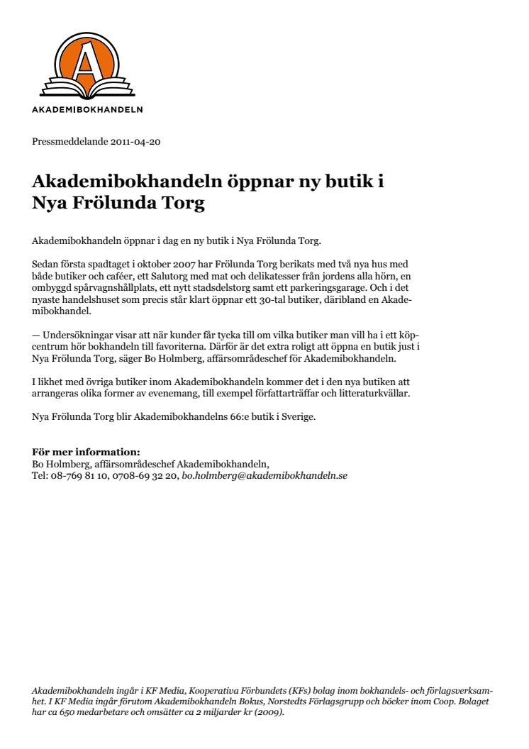Akademibokhandeln öppnar ny butik i Nya Frölunda Torg