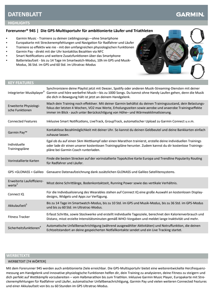 Datenblatt Forerunner 945