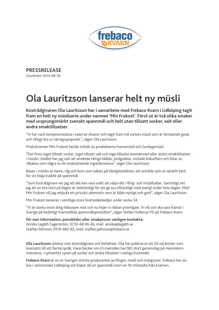 Ola Lauritzson lanserar helt ny müsli