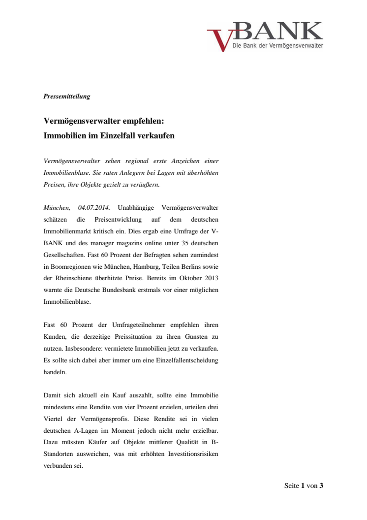 Vermögensverwalter empfehlen: Immobilien im Einzelfall verkaufen