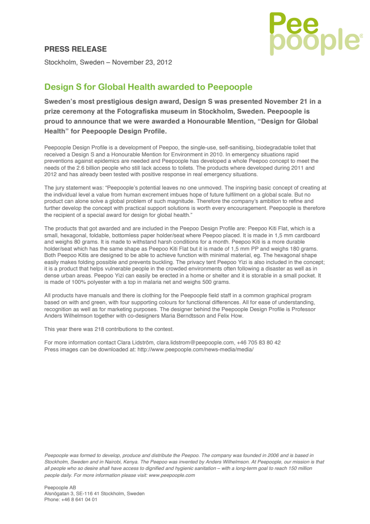 Design S for Global Health awarded to Peepoople