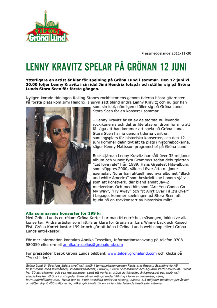 Lenny Kravitz spelar på Grönan 12 juni