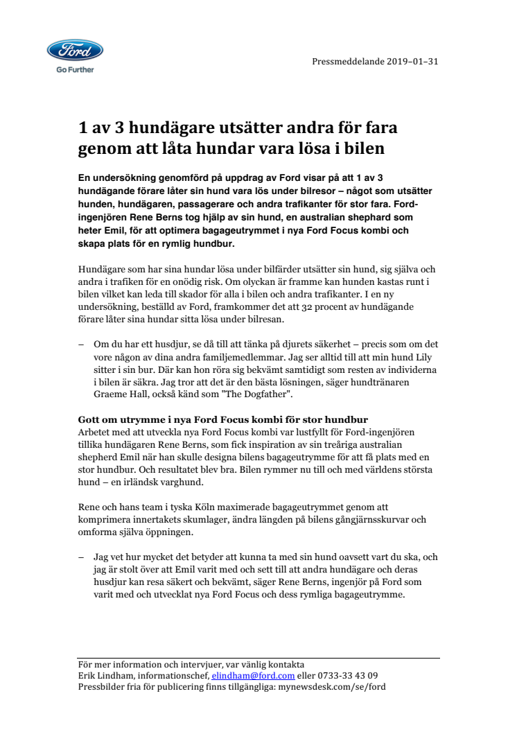 1 av 3 hundägare utsätter andra för fara genom att låta hundar vara lösa i bilen