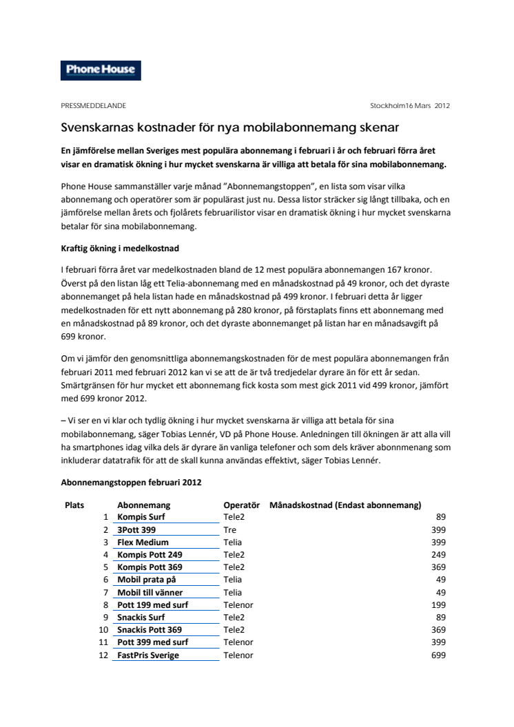 Svenskarnas kostnader för nya mobilabonnemang skenar