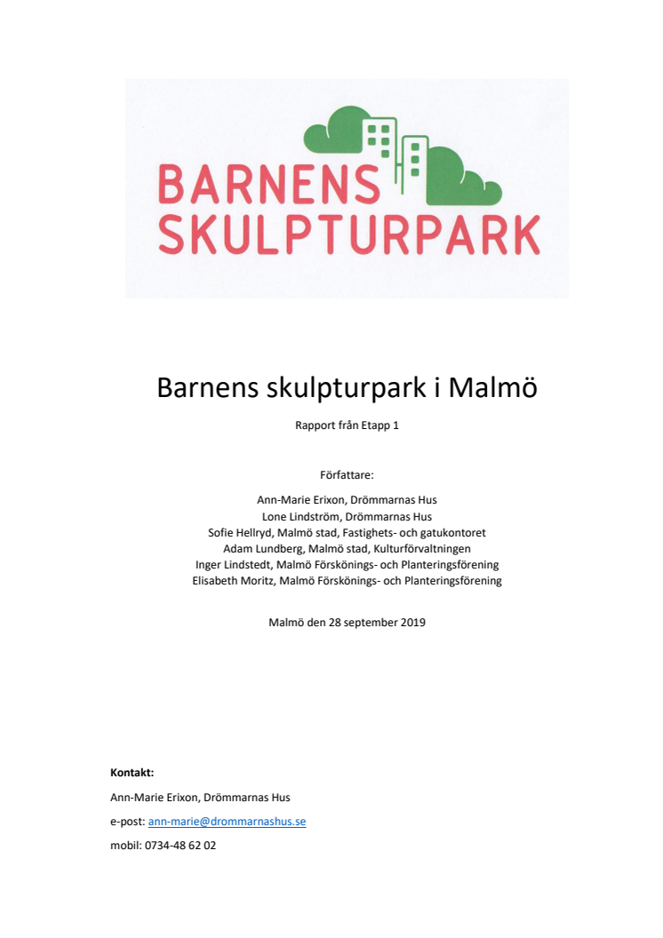 Delrapport 2019 från styrgruppen i Barnens Skulpturpark