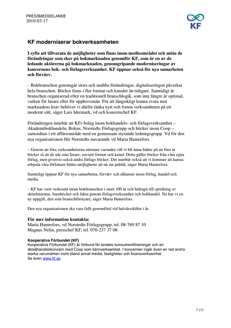 KF moderniserar bokverksamheten 