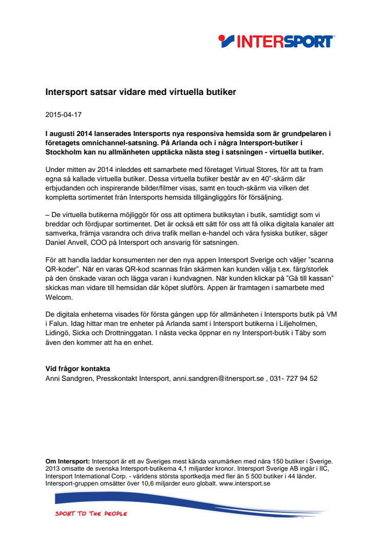 Intersport satsar vidare med virtuella butiker