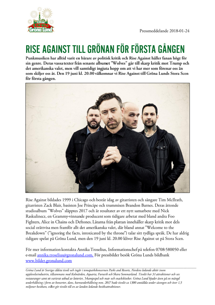 Rise Against till Grönan för första gången