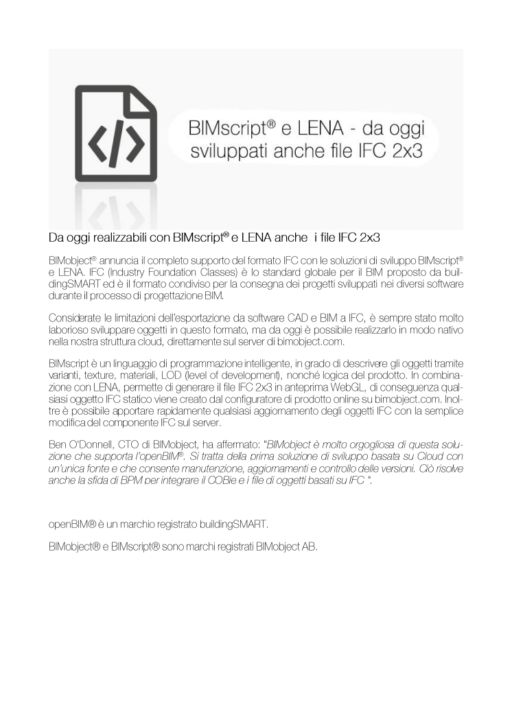 ​Da oggi realizzabili con BIMscript® e LENA anche i file IFC 2x3