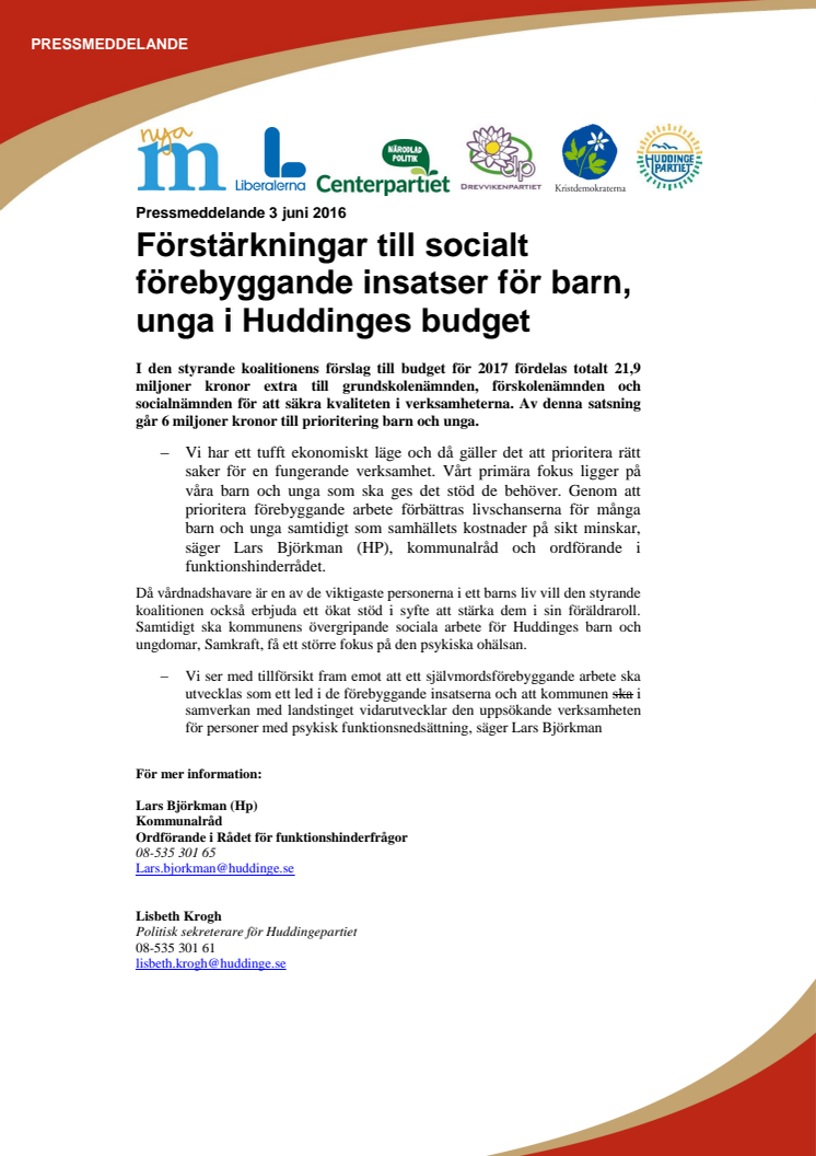 Förstärkningar till socialt förebyggande insatser för barn, unga i Huddinges budget