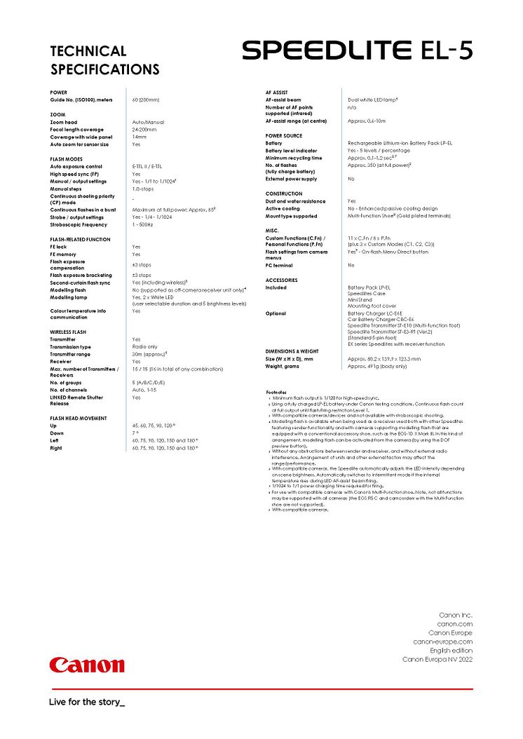 SPEEDLITE EL-5_PR Spec Sheet_EM_FINAL