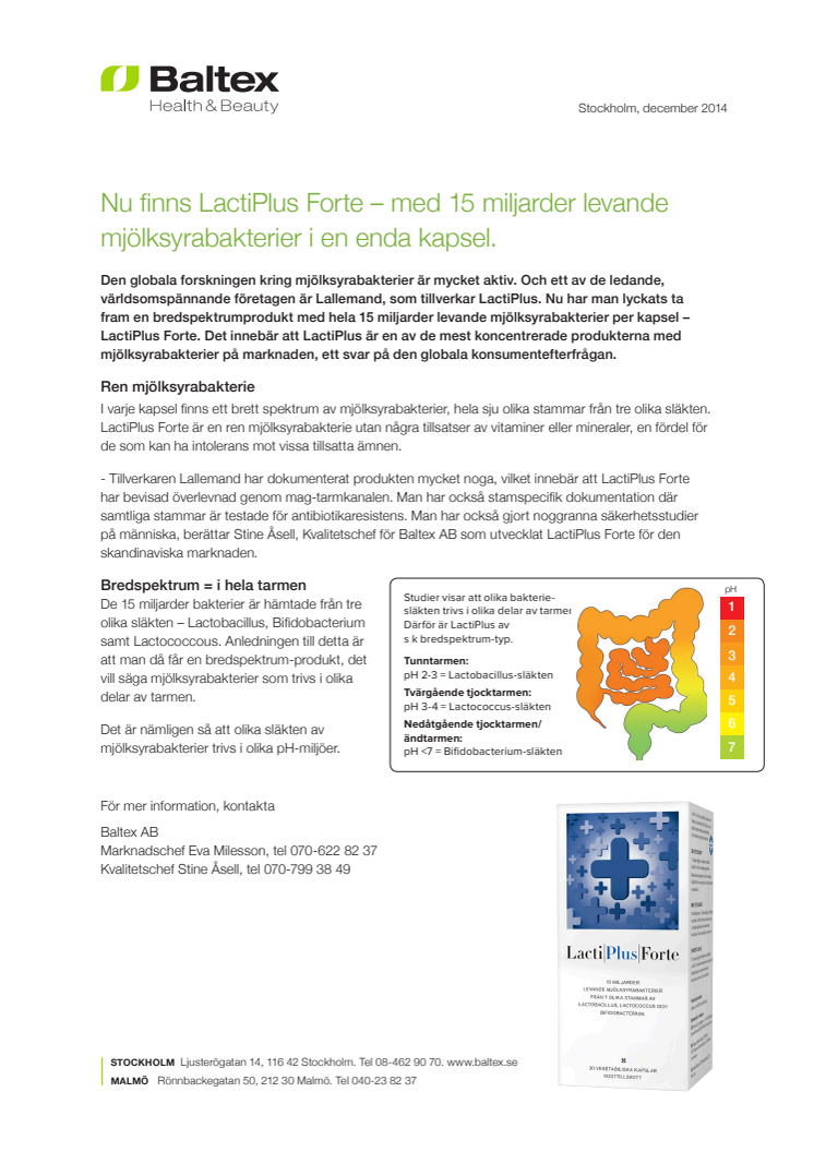 Nyhet LactiPlus Forte – med 15 miljarder levande mjölksyrabakterier i en enda kapsel.
