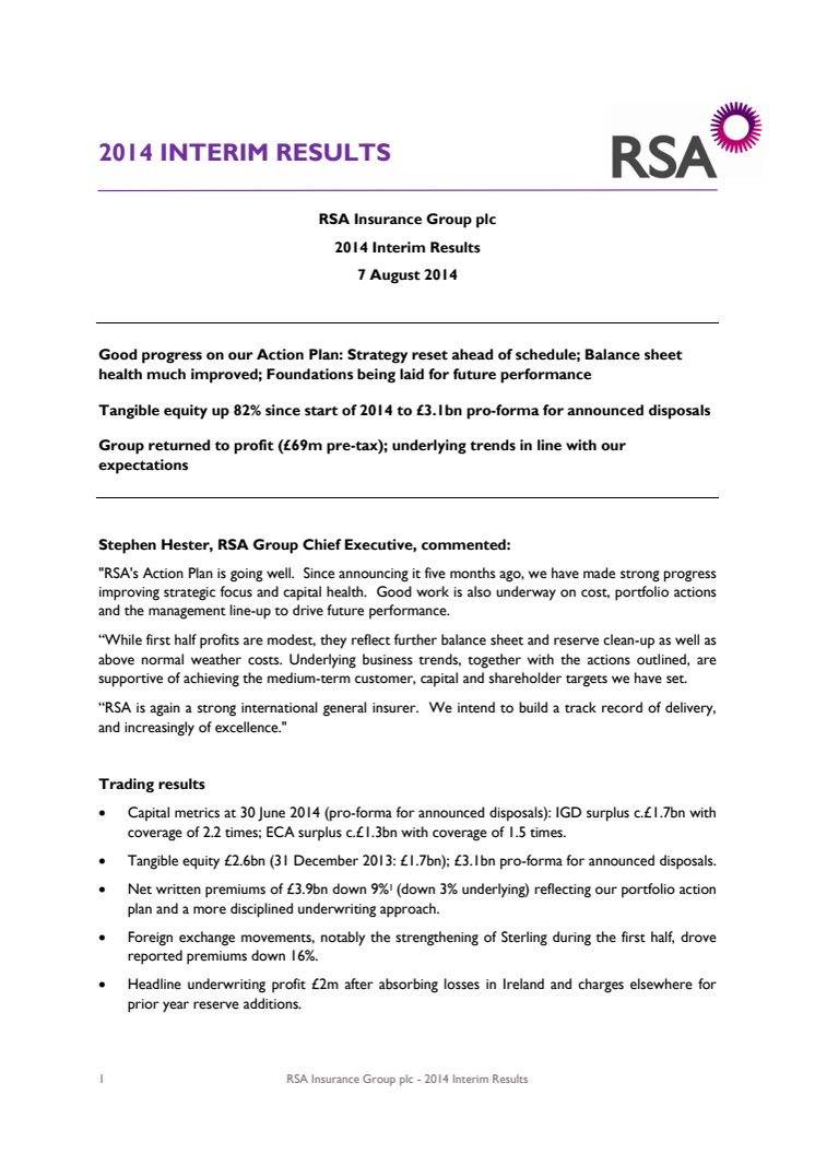 RSA 2014 Interim Results Announcement