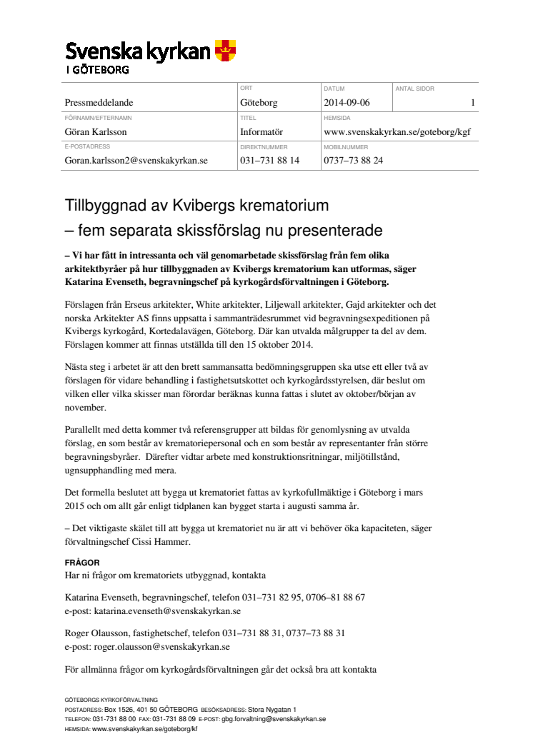 Tillbyggnad av Kvibergs krematorium – fem separata skissförslag nu presenterade
