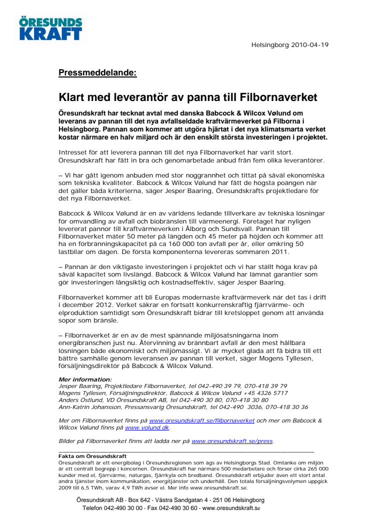 Klart med leverantör av panna till Filbornaverket 