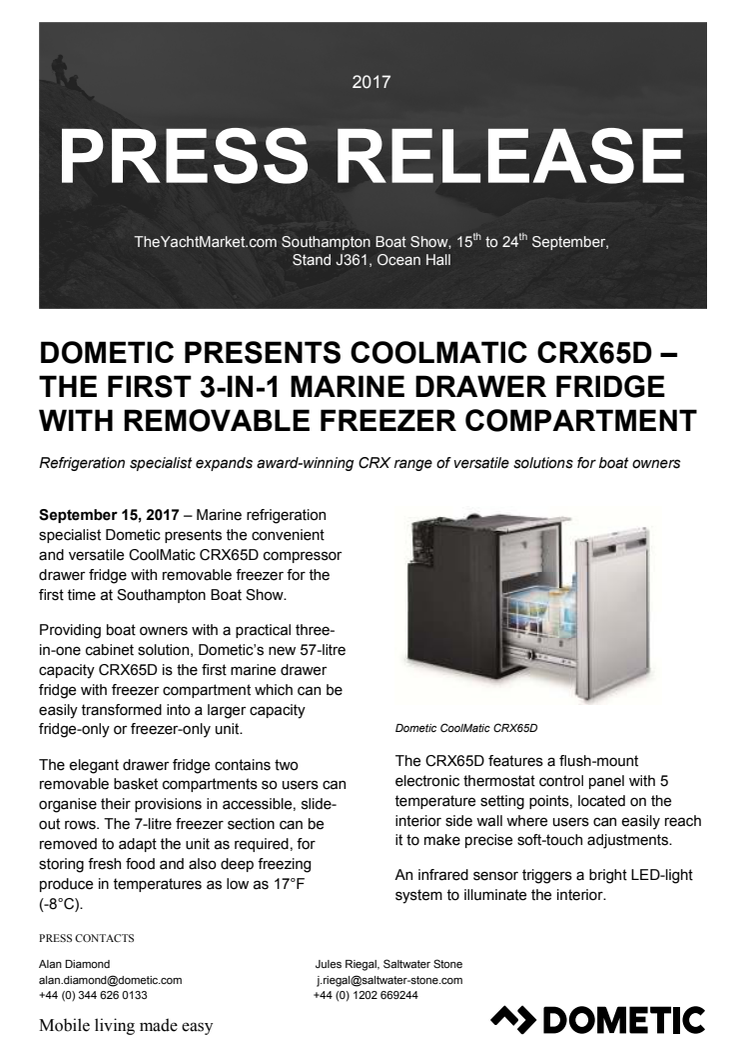Dometic Presents Coolmatic CRX65D – The First 3-in-1 Marine Drawer Fridge with Removable Freezer Compartment