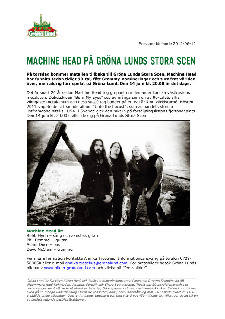 Machine Head på Gröna Lunds Stora Scen