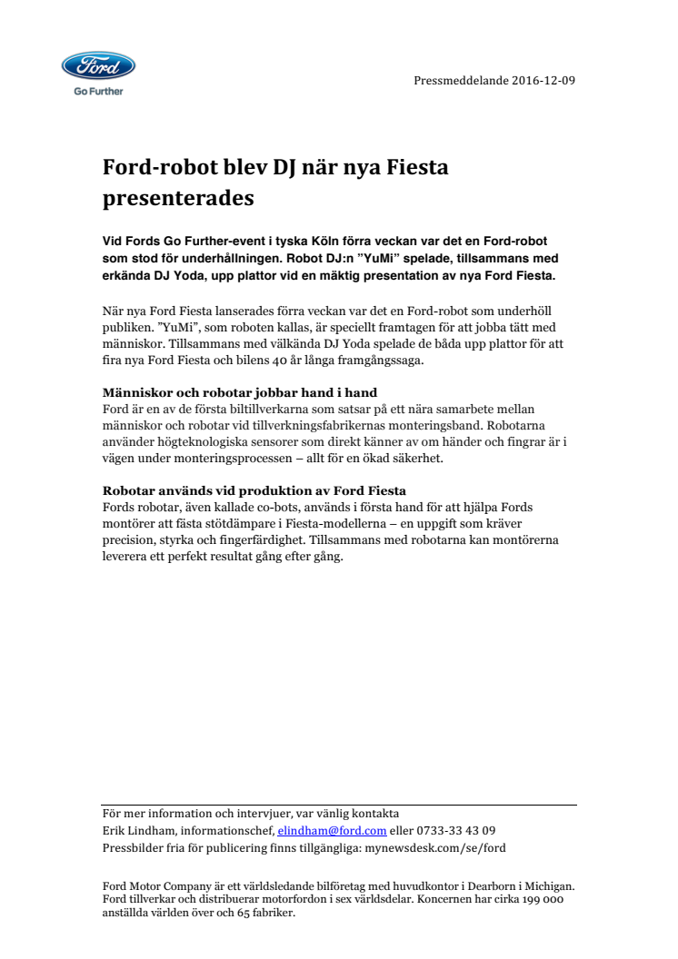 Ford-robot blev DJ när nya Fiesta presenterades