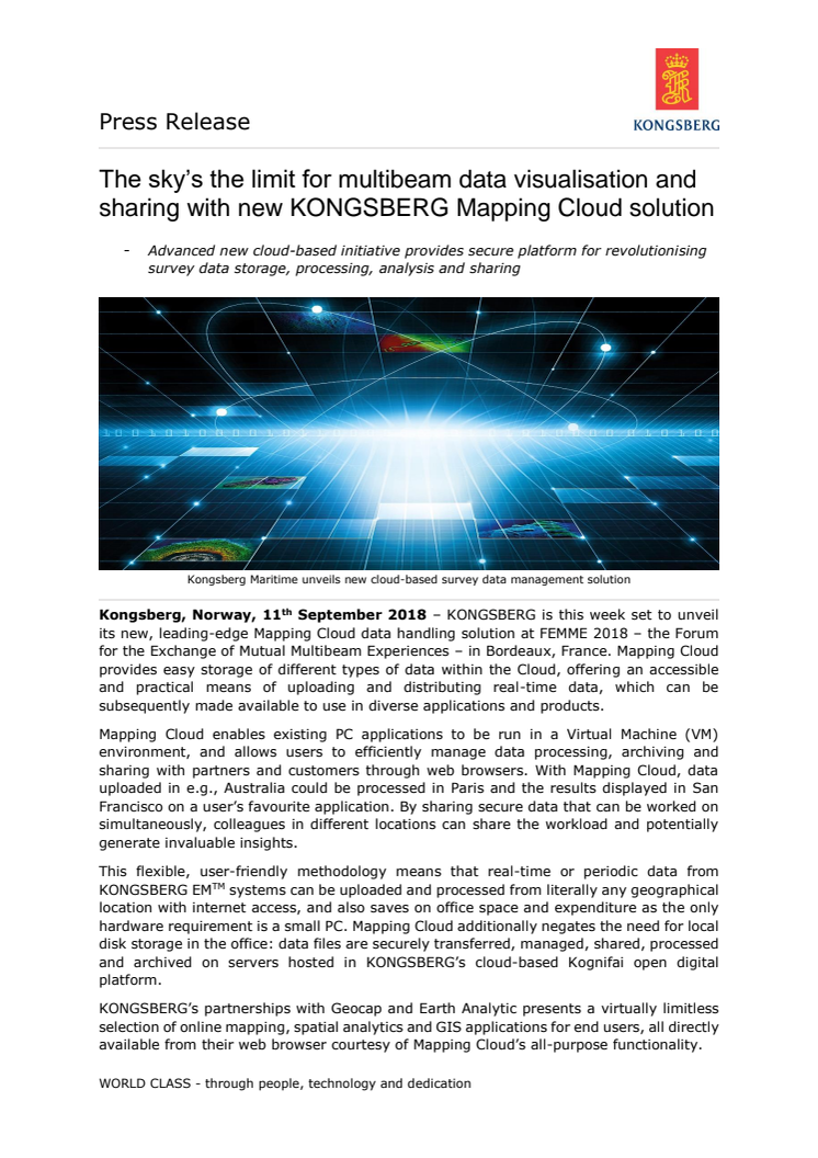 Kongsberg Maritime: The sky’s the limit for multibeam data visualisation and sharing with new KONGSBERG Mapping Cloud solution