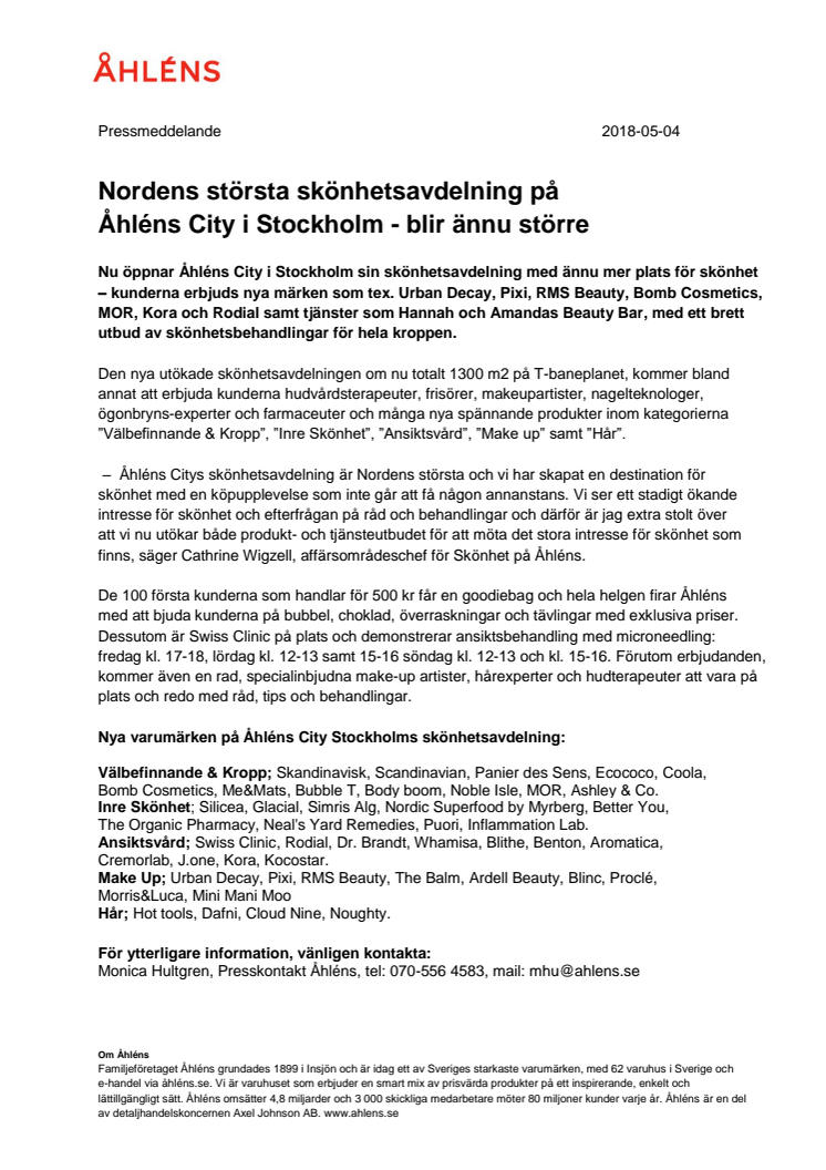 Nordens största skönhetsavdelning på  Åhléns City i Stockholm - blir ännu större