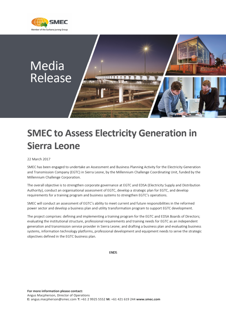 Energy Generation Assessment secured in Sierra Leone