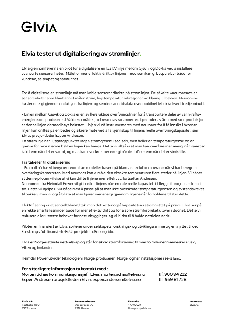 Elvia tester ut digitalisering av strømlinjer.