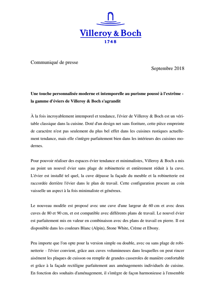 Une touche personnalisée moderne et intemporelle au purisme poussé à l'extrême - la gamme d'éviers de Villeroy & Boch s'agrandit