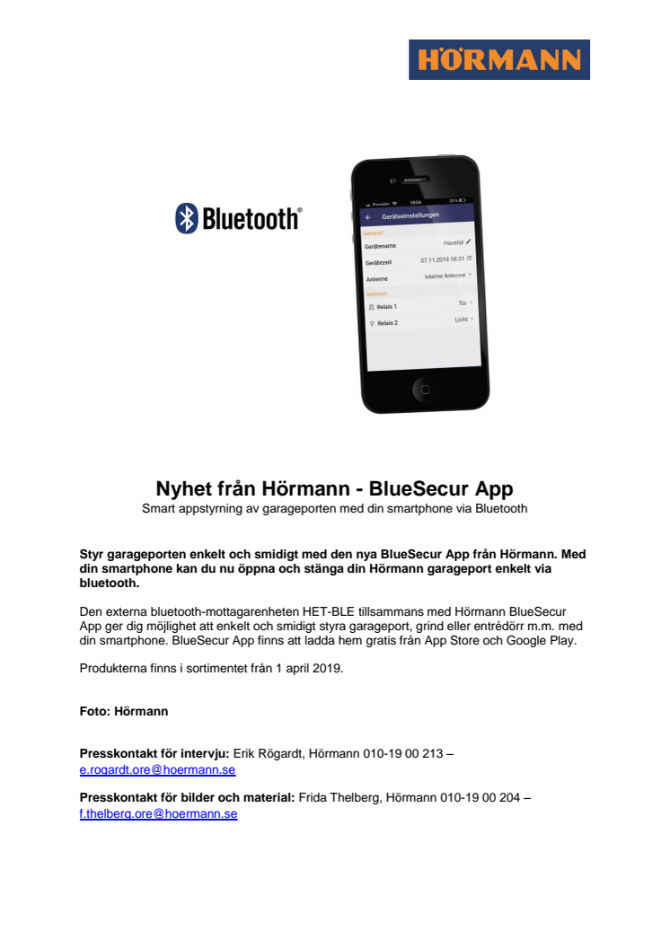 Nyhet från Hörmann - BlueSecur App 